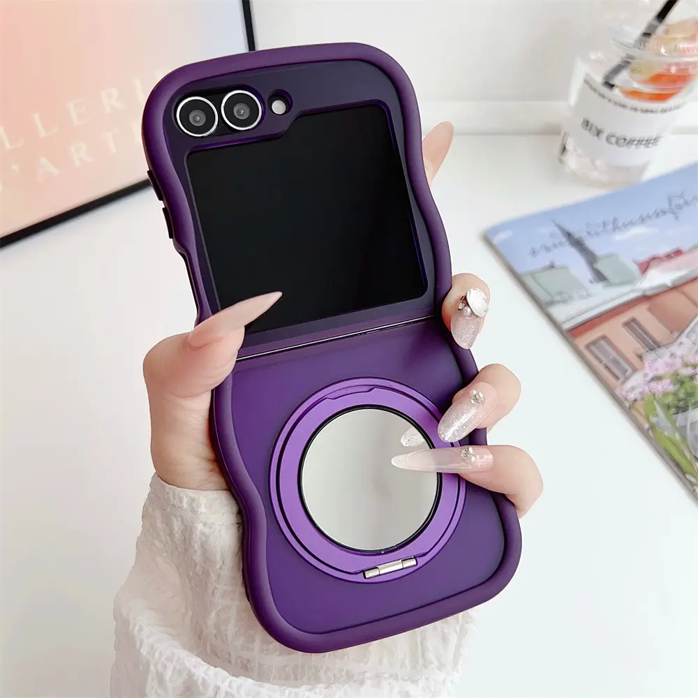 Matte Wave Magnetic Stand Smartphone Case for Samsung Z Flip 3/4/5/6/7, Luxury Rotatable Fold Bracket Frosted Cover, Cellphone Handheld Devices Accessories