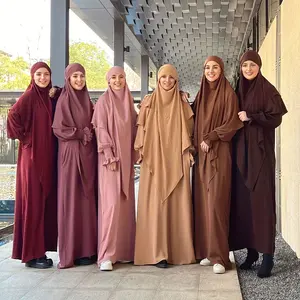 This 2pcs Set Includes A Middle Eastern Muslim Dress, Burqa, And Large Headscarf, Featuring Ruffled Sleeves - Solid Color, Suitable for Muslim Women's Everyday Outings And Headscarf Pairings.