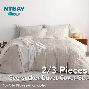 NTBAY Duvet Cover Set, Seersucker Textured Stripe Washed Microfiber Comforter Cover with Zipper Closure
