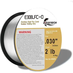 Gasless Flux Cored Welding Wire, Stainless Steel, E308LFC-O. 030-Diameter, 2 Pound Spool, Silver, Package of 1
