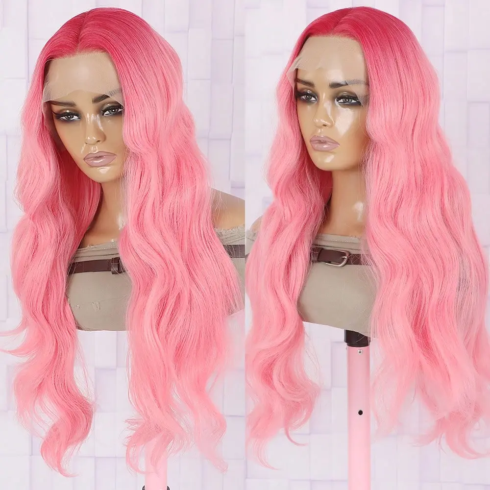 26 Inch Pink Red Ombre Lace Front Wigs For Women 13X4 Curly Wave Glueless Wigs Pre-Plucked Hairline 180% Density Free Part Body Wave Pink Lace Wigs Comfortable Suitable For Daily Wear & Special Occasions Wig