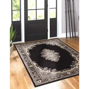 Black Mashad Design Rug