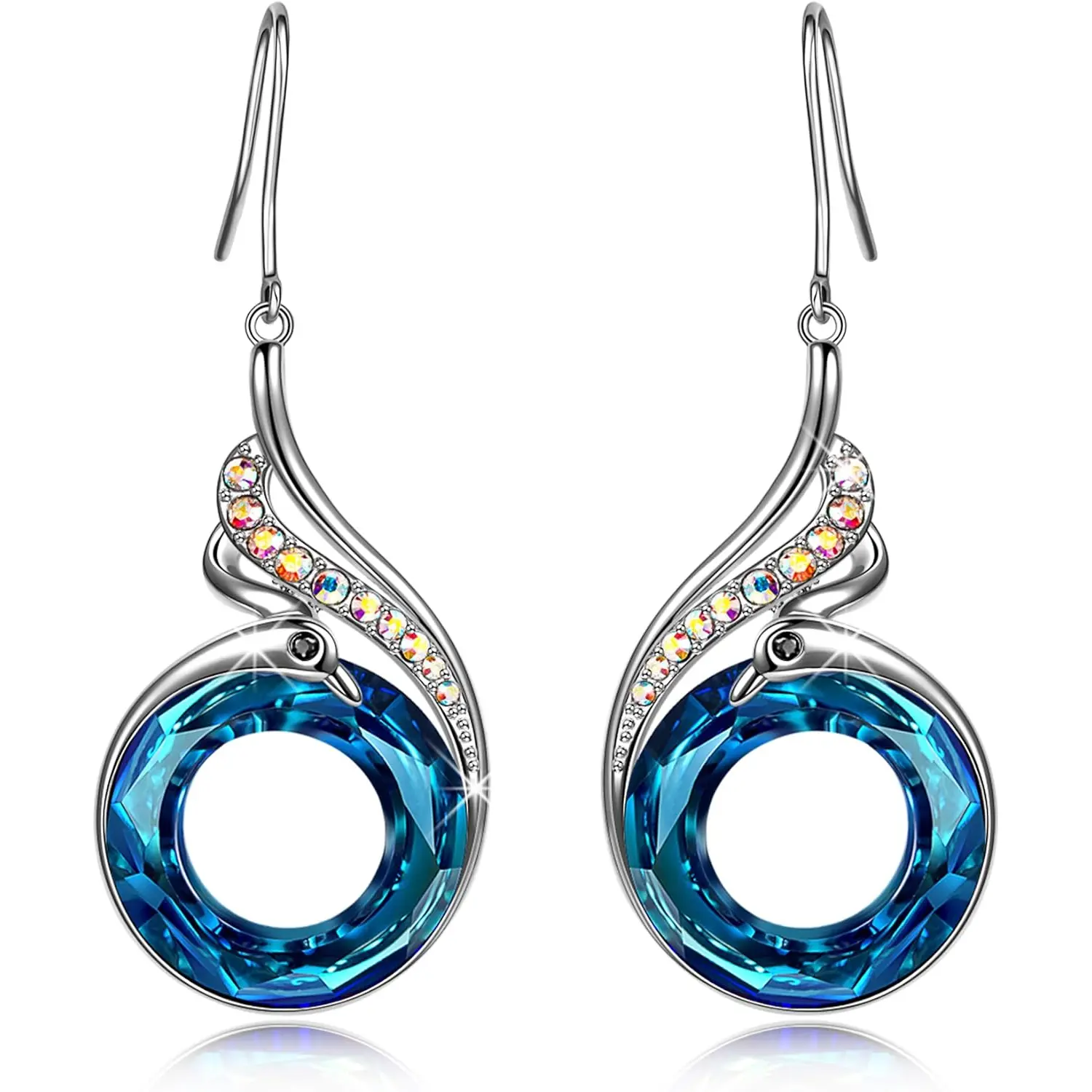 Kate Lynn "Rise from the Ashes" Phoenix Earrings, Sterling Silver Dangle Earrings with Crystals from Austria, Birthday Gift with Jewelry Box, Symbol of Luck and Renewal Kate Lynn