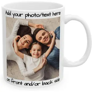 Custom Mug with Photo, Image, Text or Company Logo including Pet Photos – 11oz – Ideal for Gifts for Family and Friends including Birthdays, Anniversaries and Christmas