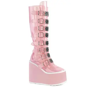 Demonia Swing-815C Baby Pink TPU Knee-high Boots