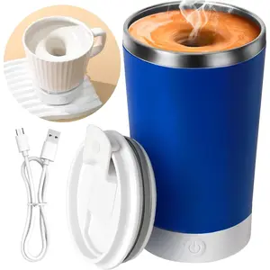 Automatic Magnetic Stirring Coffee Mug with Detachable Base Electric Stainless Steel Self Mixing Tumbler for Travel 400ml Reusable Cup Ideal for Coffee & Cocoa Beige
