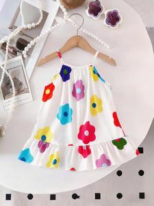 Girls' Summer Dress with Colorful Floral Patterns, Sleeveless Fitted Design, Casual Style for Girls, Sweet Summer Choice