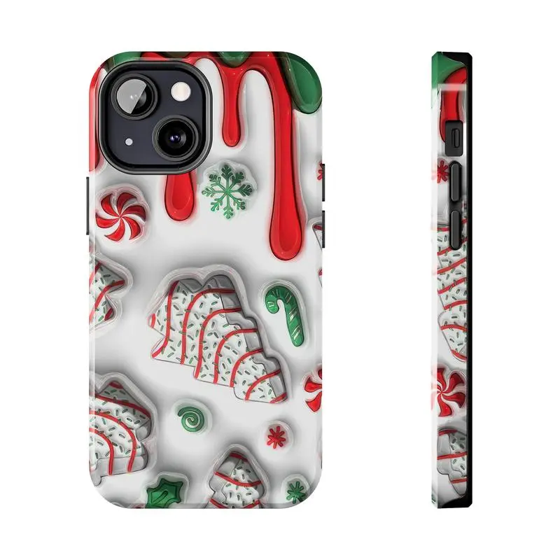 3D Effect Christmas Tree Cakes Inflated Phone Case, Puffy Snack Cakes Xmas Phone Cover for iPhone, Samsung, Christmas Vibes Case