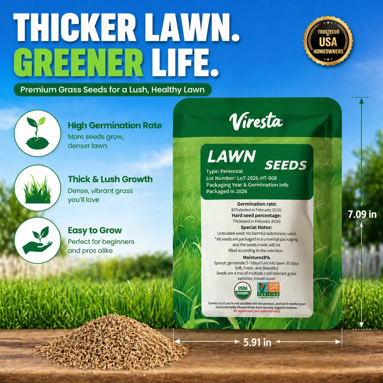 Premium Grass Seed Mix - Sun & Shade Hardy Lawn Seeds for Dense Green Turf, Ideal for New Lawns or Overseeding Premium Grass Seed Mix - Sun & Shade Hardy Lawn Seeds for Dense Green Turf, Ideal for New Lawns or Overseeding