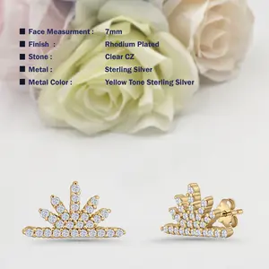 7mm Sunburst Stud Earrings Cluster Push Back CZ 925 Sterling Silver Women Round Earring
