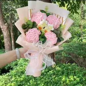 Crochet Flowers Bouquet Gift | Free Gift Bag & Light | pink | Decor Decorative Plants Room