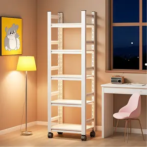 5-Tier Steel Bookshelf with Wheels, Mobile Book Storage Cabinet, Kids Book Display Rack with Hanging Pegboard for Picture Books & Home Organization