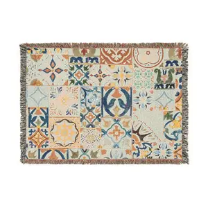 Moroccan Rug Boho Decorative Woven Rug Soft Cotton Floor Tapestry with Fringe Vibrant Earthy Decor for Living Room Entryway or Picnic Vibes 100% Cotton Woven Material Fringed Edges Photo Artwork Options