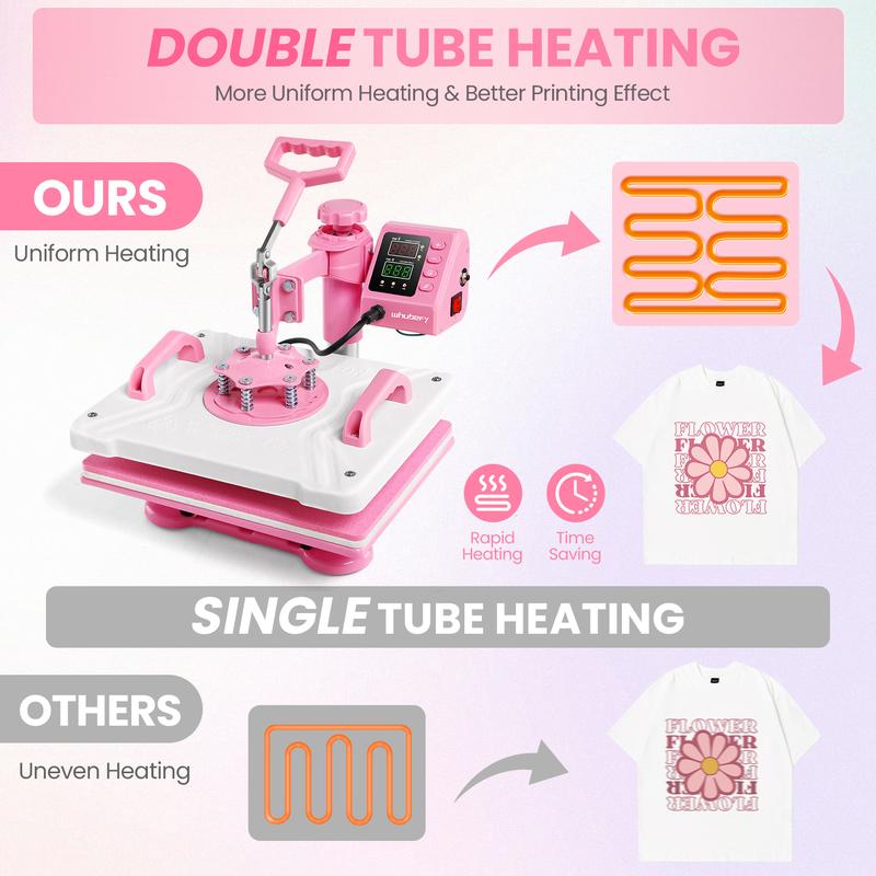 AKEYDIY Pink 15''x12'' Heat Press Machine for Tshirts, 5 in 1 Heat Transfer Machine, Heat Printing Press for Sublimation Combo with 360° Swing Away for Hat Cap Mug Plate, Beginner-friendly, Christmas Gifts Design Handicraft,TikTokShopBacktoSchool