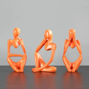 Thinker Statue Gold Decor Abstract Art Sculpture, Golden Resin Collectible Figurines for Home Living Room Office Shelf Decoration,Great Gifts Ideas (Orange)