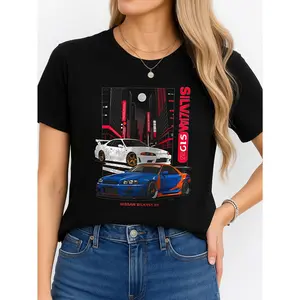 Nissan Silvia S15 Car Graphic T-Shirt Black Streetwear Casual Wear Personalized Unisex Women's Top All Season Comfortable Breathable Short Sleeve Tee Suitable For Any Outfit Made In Usa