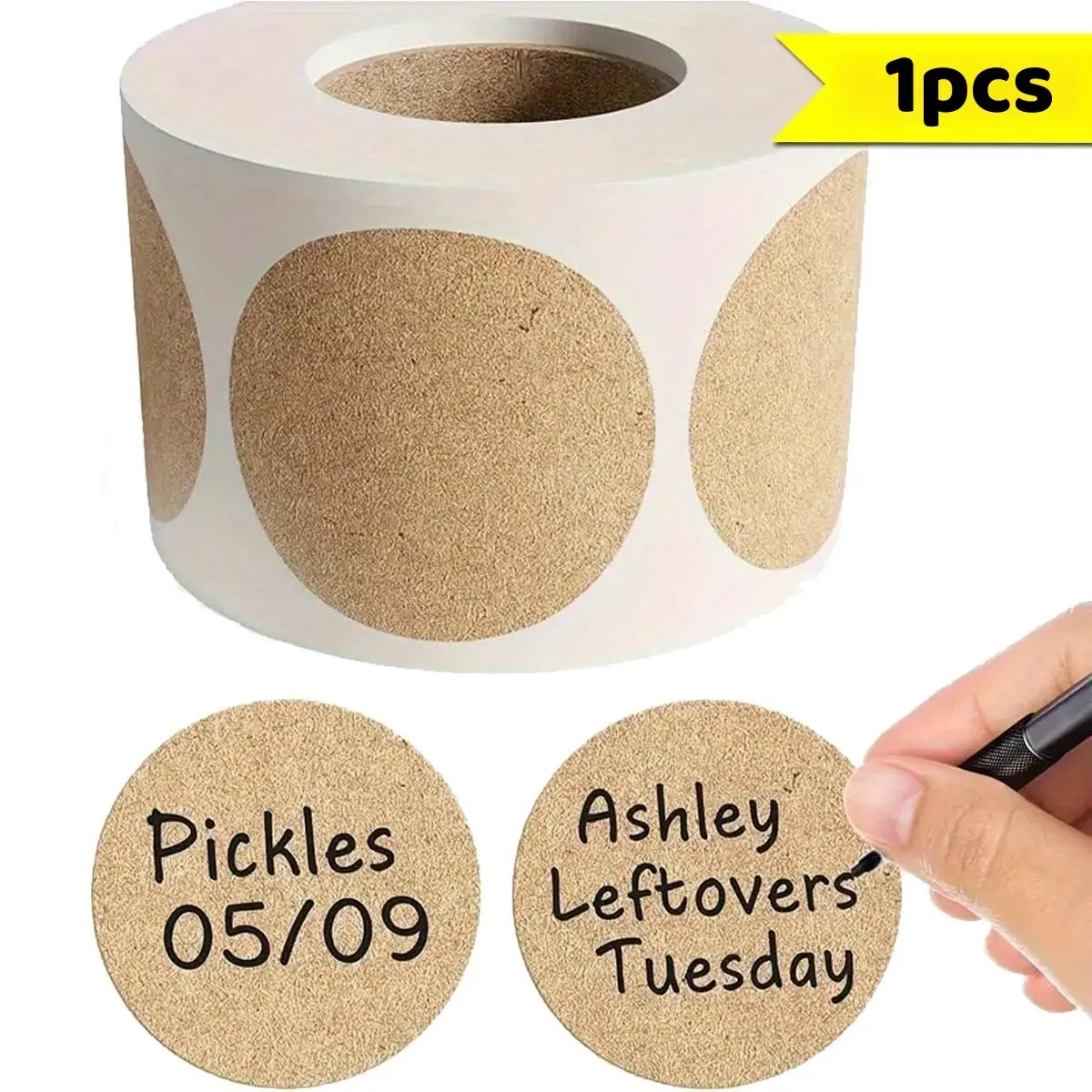 1 Roll, 500 Sheets Cowhide Paper Stickers for Jewelry Making, Craft Packaging Labels, Blank Round Adhesive Tags, Sticky Labels for Shops and Beading