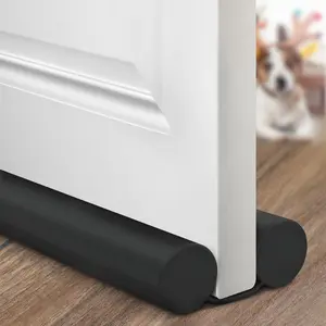Door Draft Stopper Weather Stripping Draft Stopper for Bottom of Door Window Breeze Blocker Adjustable Door Sweeps, Black