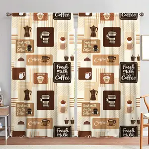 Coffee Pattern Door Curtain, 1 Set Coffee Cup & Letter Print Door Curtain, Home Decor for Living Room Bedroom Kitchen