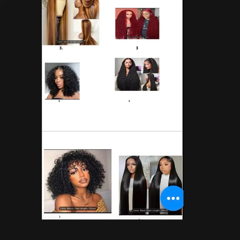 18 wigs . 3 of each style. 100/100 human hair 200 density