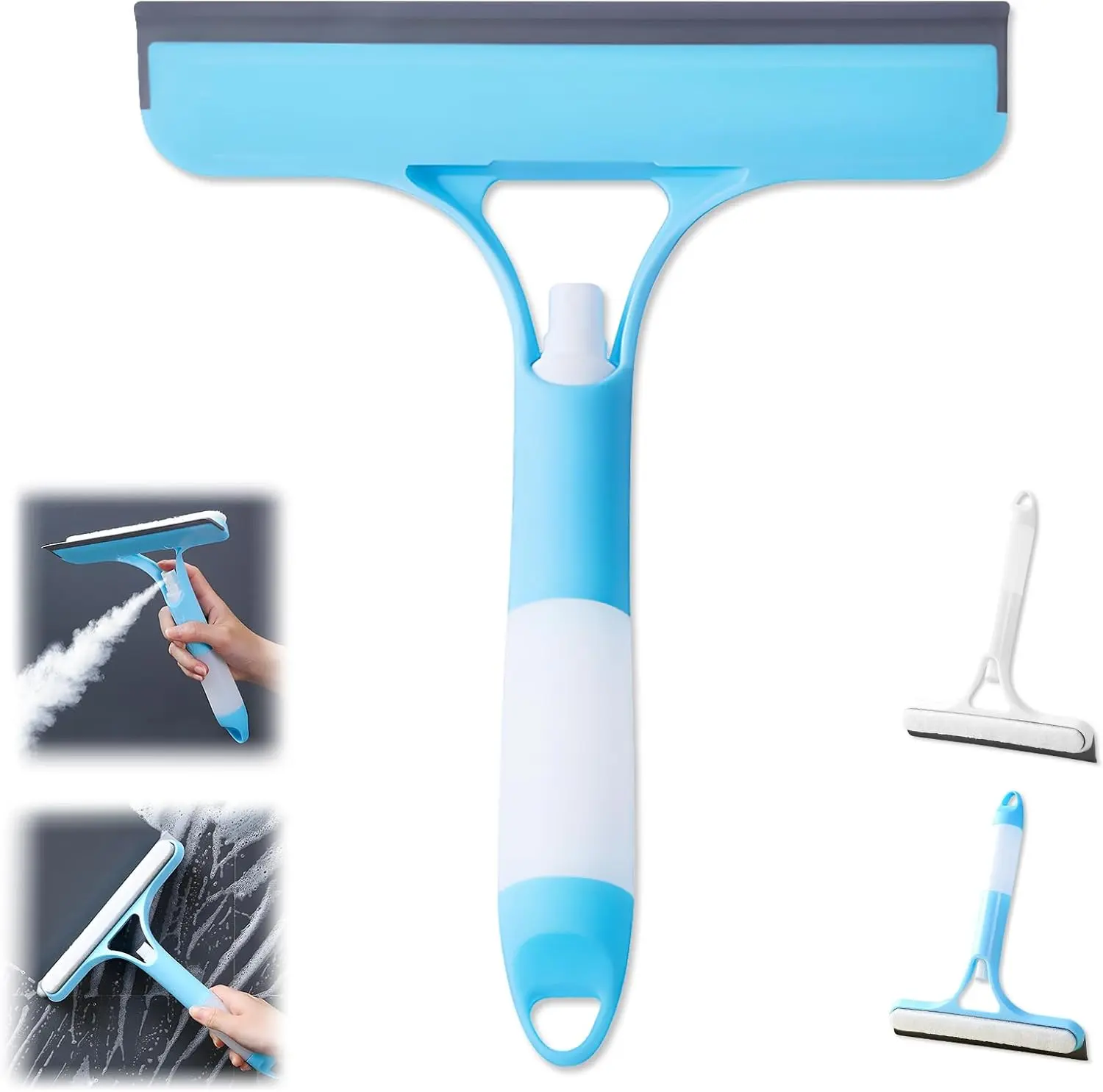 3 in 1 Window Cleaning Scraper, Squeegee and Scrubber with Spray, Multifunctional Household Cleaning Tool, Car Windshield Cleaner,Lightweight Silicone Microfiber Wipe, Mirror Cleaner
