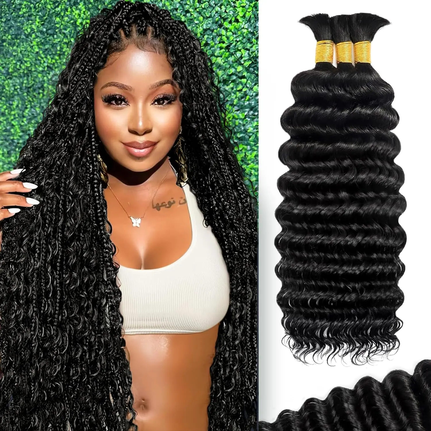 GK Human Braiding Hair for Boho Braids 110g 18 Inch Deep Water Wave Bulk Human Hair for Braiding No Weft 12A Wet and Wavy Curly Human Hair Extensions 1 Bundles/Pack Natural Color