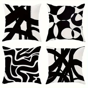 4pcs, Black & White  Pillowcases, Abstract Modern Minimalist Neutral Art Design, Decorative Cushion Cover, Suitable for Living Room, Bedroom, Sofa and Bed Decoration, Single-sided Printing Without Pillow Core, Cushion Slipcovers