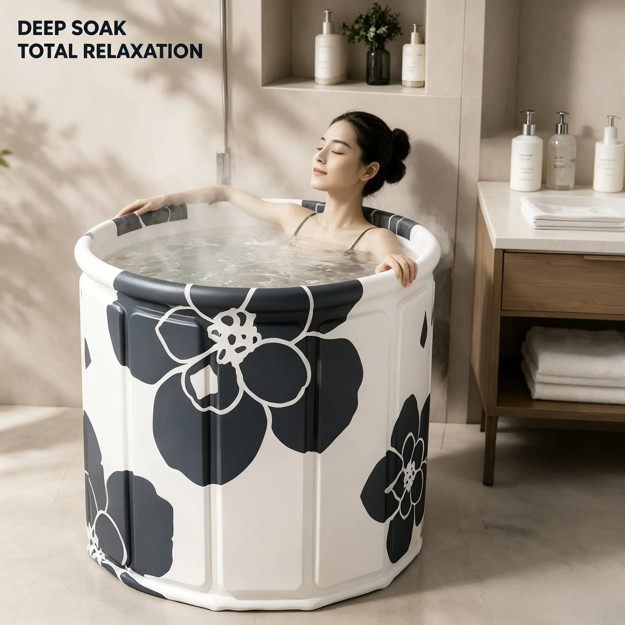 Portable Insulated Deep Soak Bathtub for Adults, Foldable Non-Inflatable SPA Tub,  Quick Opening No Installation,Indoor Home Spa & Apartment Use, Freestanding Tub, Home Spa Bath Fits Shower Stalls,