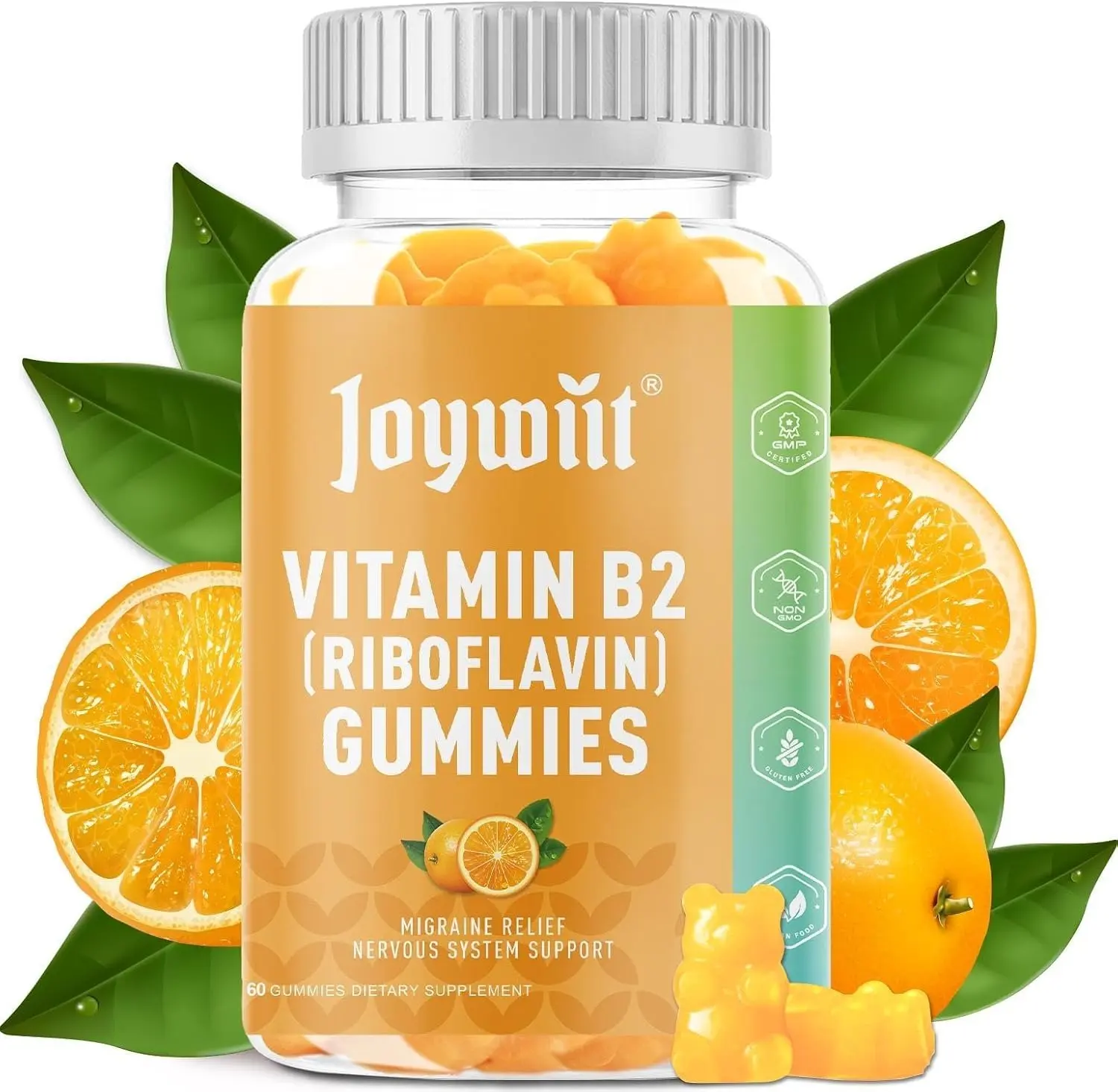 Joywiit Vitamin B2 Gummies | Riboflavin 400mg | B2 Vitamin 400mg Chewable for Adults and Kids, Migraine Relief & Energy and Nervous System Support, Non-GMO, Vegan - 60 Gummies