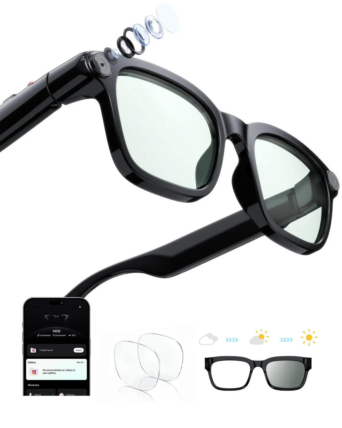 AI Smart Wearable Glasses - 8MP Digital Camera Recording Glasses with Photochromic Lenses, Hands-Free Vlog Photo & Video Capture, Real-Time Translation, Wireless Smart Audio Eyewear with Batteries for Travel Outdoor