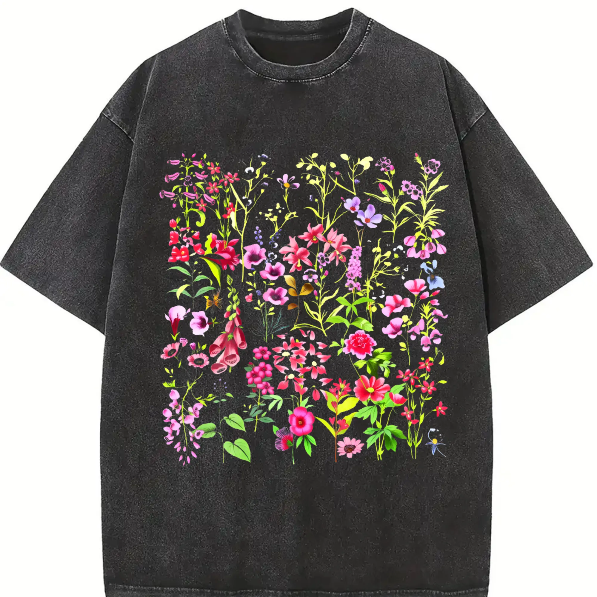 Washed, Vintage Floral Black Shirt Printed T-Shirt, High-Quality Batik Vintage Fashion Brand T-Shirt, Women's T-Shirt, Women's Autumn T-Shirt, Halloween Christmas Gift, Holiday Gift Top Womenswear