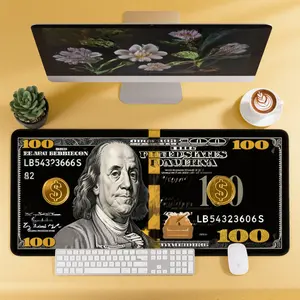 Golden Pattern Extended Gaming Desk Mat with Stitched Edges & Non-Slip Base for Gaming & Office Use