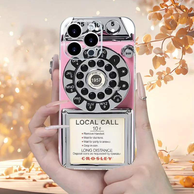 Pink Retro Transparent Print Cellphone Casing with Lens Protector - Stylish, Simple Unisex Handheld Device Accessory for iPhone 7/8/11/12/13/14/15/16/16 Pro/16 Pro Max/XS Max/Plus Series