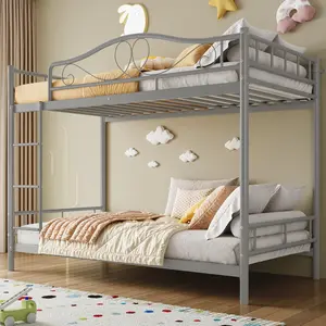 400 LBS Twin Over Twin Bunk Bed, Grey Heavy-Duty Metal Frame with Guardrail and Ladder, Quiet Structure, Space-Saving, No Box Spring Needed, Easy to Assemble