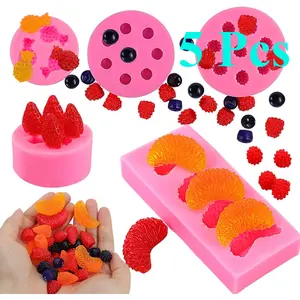 5Pcs Fruit Shaped Jelly Molds, 3D Mini Pineapple Strawberry Orange Blueberry Mulberry Candle Silicone Fruit Mold for Cupcake Decorating, Soap, Chocolate