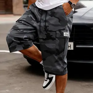 Men’s summer camouflage cargo shorts, 7/8 length, multi pockets, drawstring casual shorts for everyday outdoor street style, loose fit, versatile design #SummerWins