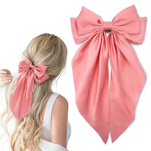 Hair Bows Silky Satin Hair Bow for Hair Ponytail Holder Hair Ribbons Bows Hair Clips Vintage Hair Accessories for Women Girls (Dark Pink,1Pcs)