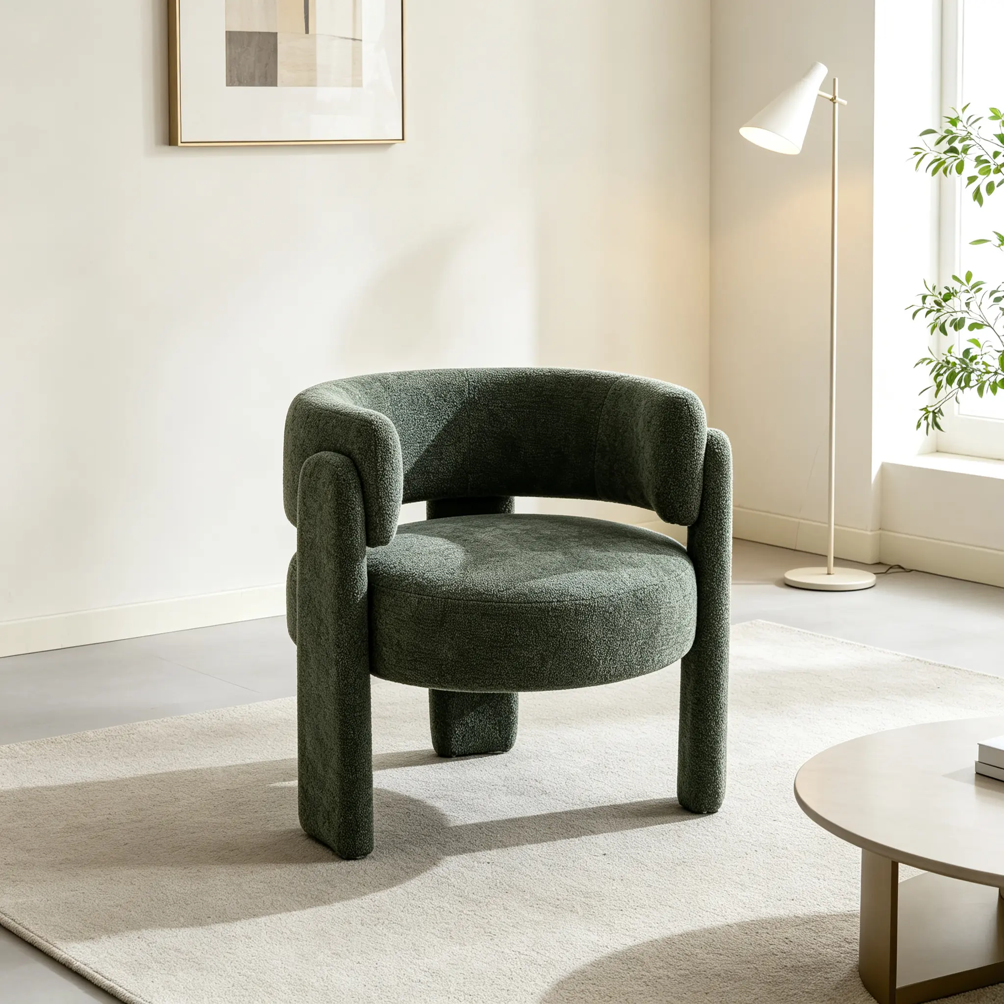 Bold Modern Curved Accent Arm Chair - Fully Padded Single-Seat Lounge Chair, Organic Cylindrical Sculptural Design, Integrated Frame Indoor Furniture for Living Room, Bedroom
