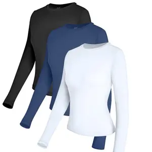 Five Season Home  Women's 3-Piece Long Sleeve Shirts Basic Crop Tops Going Out Fall Fashion Underscrubs Layer Slim Fit Y2K Tops Soft Fabric Crew Neck Casual Streetwear Haze Blue White Black