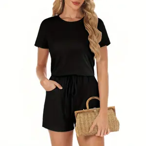 Lady's Basic T-Shirt Style Casual Overalls, Women's Summer Jumpsuit for Beach Vacation Outfits
