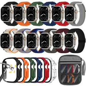12 Pack/8+8Pack nylon strap with case compatible with Apple Watch Ultra 49mm  unisex, elastic and breathable looped mountain sports strap, suitable for Apple Ultra 2