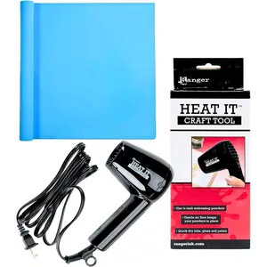Mini Heat Gun & Heat Resistant Silicone Craft Mat Bundle for Crafting Embossing Resin Bubble Removal Resin Nail Art Paint