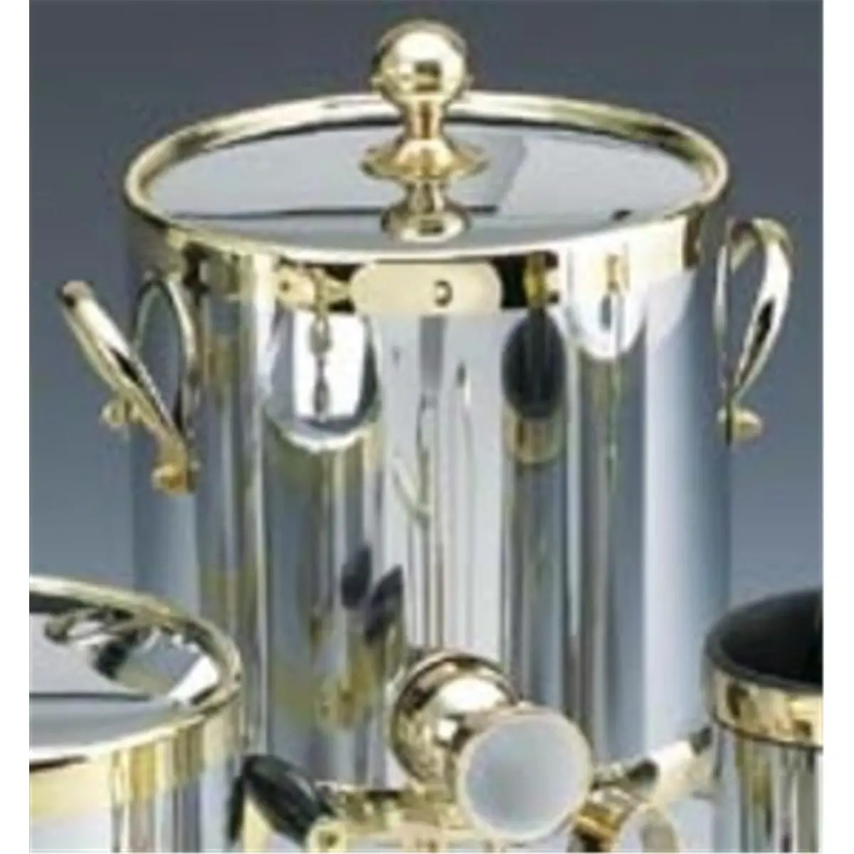 212 MAIN 3 Qt Shiny Chrome & Brass Ice Bucket with Side Handles, Metal Cover, and Bar Utensils for Indoor Kitchen & Bar Use