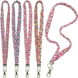 4 Pcs Scrunchie Lanyards for ID Badges and Keys Retractable Cute Scrunchie Neck Keychain with Clip Stretchy Lanyards for Teacher Women Nurses School Office