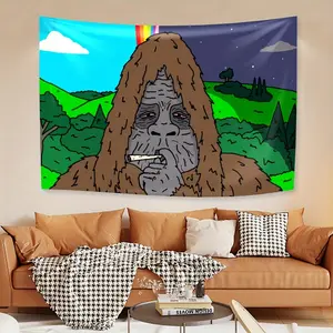 Funny Sass Squatch Graphic Tapestry - Wall Hanging, Horizontal Orientation, Pink with White Lettering & Cartoon Design Decor Cotton Decorative Lightweight Home Textile Linen