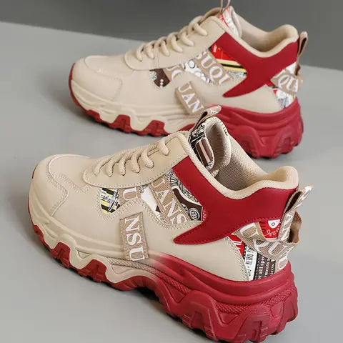 Women's Lace Up Platform Sneakers, Trendy Sneakers, Casual Comfortable Breathable Sports Shoes, Female All-match Round Toe Chunky Sneakers for Daily Life, Thick Sole Sneakers, Casual Lifestyle Sneaker, Thick Soled Sneakers, Fashionable Casual Sneakers