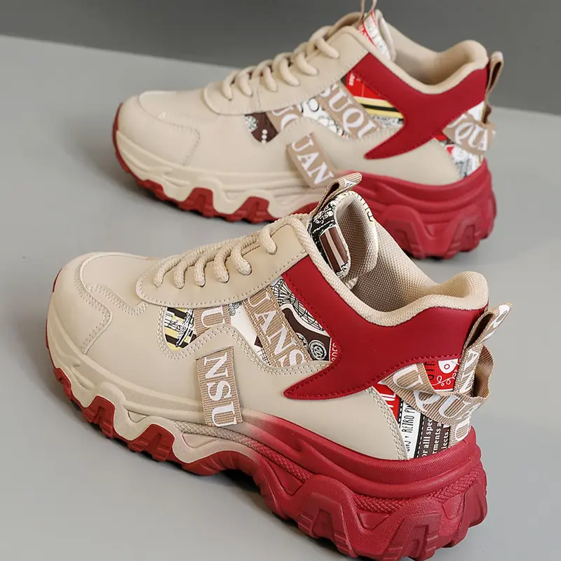 Women's Lace Up Platform Sneakers, Trendy Sneakers, Casual Comfortable Breathable Sports Shoes, Female All-match Round Toe Chunky Sneakers for Daily Life, Thick Sole Sneakers, Casual Lifestyle Sneaker, Thick Soled Sneakers, Fashionable Casual Sneakers