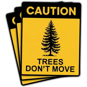 Caution Trees Don't Move Sticker Funny Road Mental Sign Stickers for Ski Snowboard Vinyl Decal Ski Helmet Stickers for Snowboarding Gear, Laptop, Car, Water Bottle, Gifts 3"x3" X