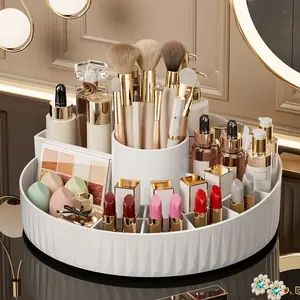 Elegant Rotating Makeup Organizer Tray, Beauty Organizer, Multi-Layer Storage for Lipsticks Eyeshadows Brushes, Stylish Desktop Organization Tool