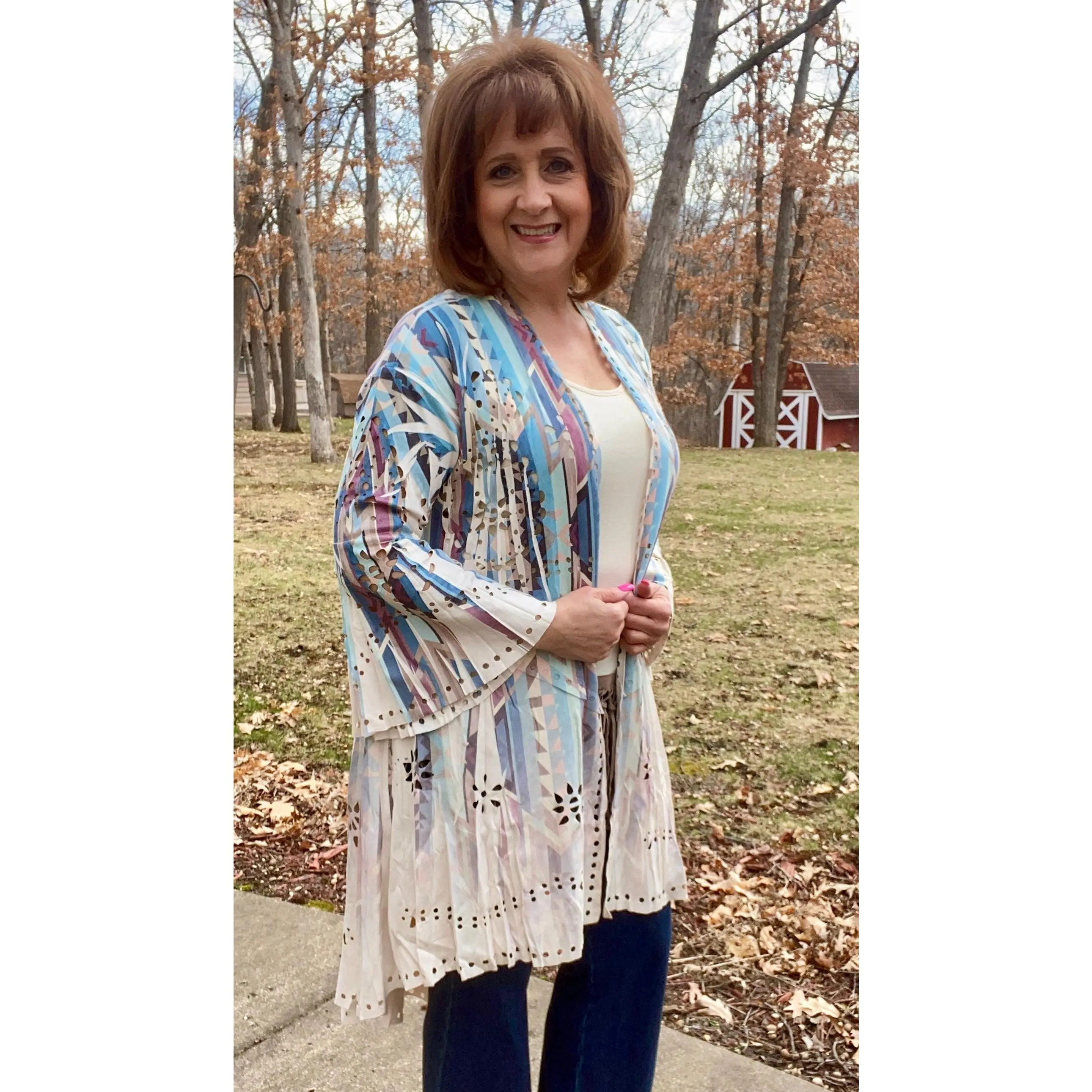 Southwest Die Cut Faux Suede Duster